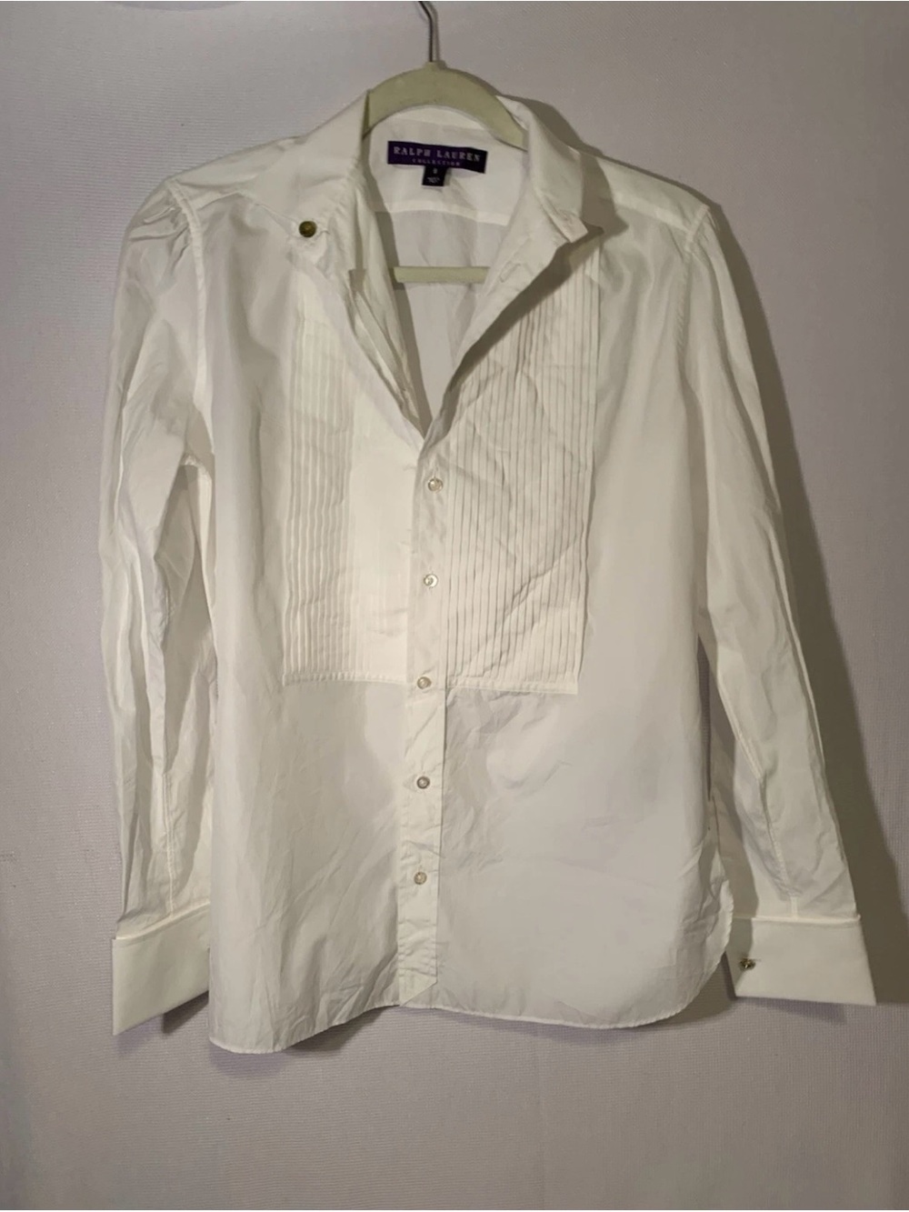 Ralph Lauren Collection Purple Tag White Tuxedo Shirt woman, size 6 Vintage